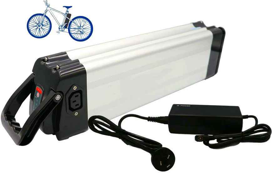 36V 13ah 468 Wh सिल्वर फिश ईबाइक बैटरी टॉप डिस्चार्ज आरसीए चार्जिंग पोर्ट
