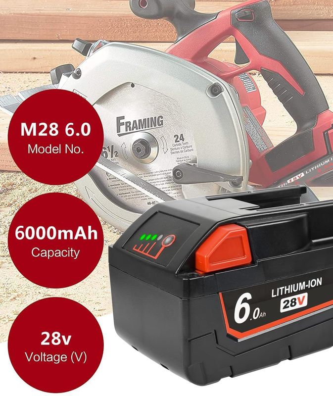 28V 6000mAh स्लाइड पैक बैटरी मिल्वौकी के साथ संगत ताररहित बिजली उपकरण संगत प्रतिस्थापन मिल्वौकी